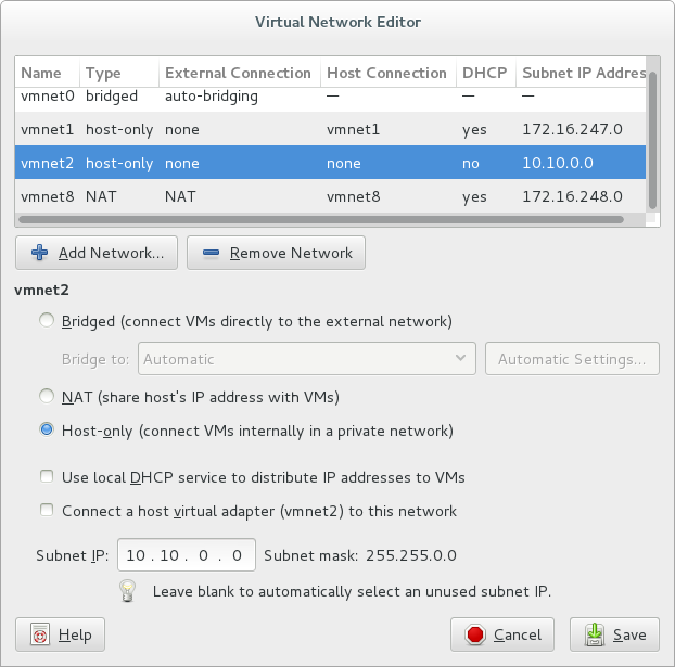 VMware Virtual Network Editor: the uneditable field contains the 
subnet mask we wanted
