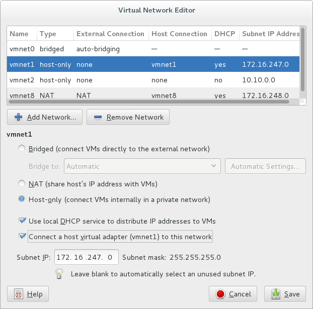VMware Virtual Network Editor: the field for subnet mask is not 
editable