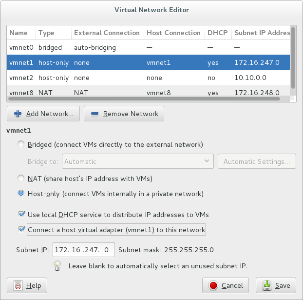 VMware Virtual Network Editor: the field for subnet mask is not editable